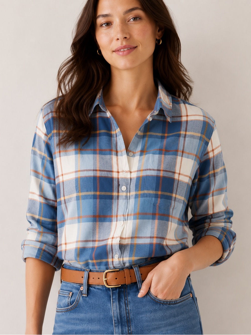 J.Crew Opal Blue Multi-Plaid Lightweight Button-Up Flannel Shirt
Size XS